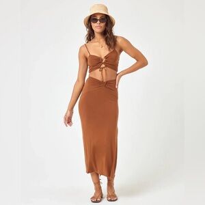 LSPACE It’s A Date Skirt Size XS Toffee Revolve Maxi Skirt Slit Summer Spring